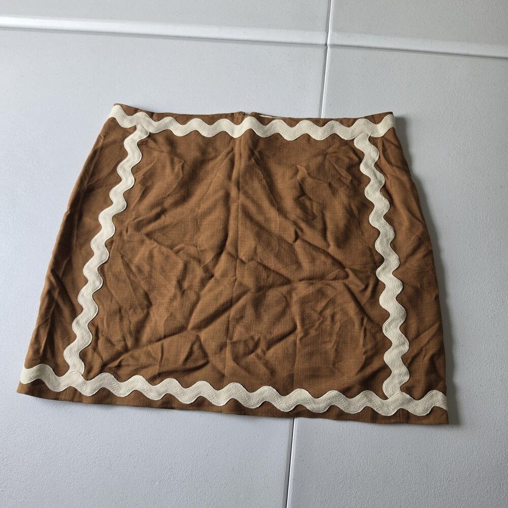 Sézane Skirt Womens 42 US 10 Brown A-Line Mini Ric Rac Trim Lined Boho Retro